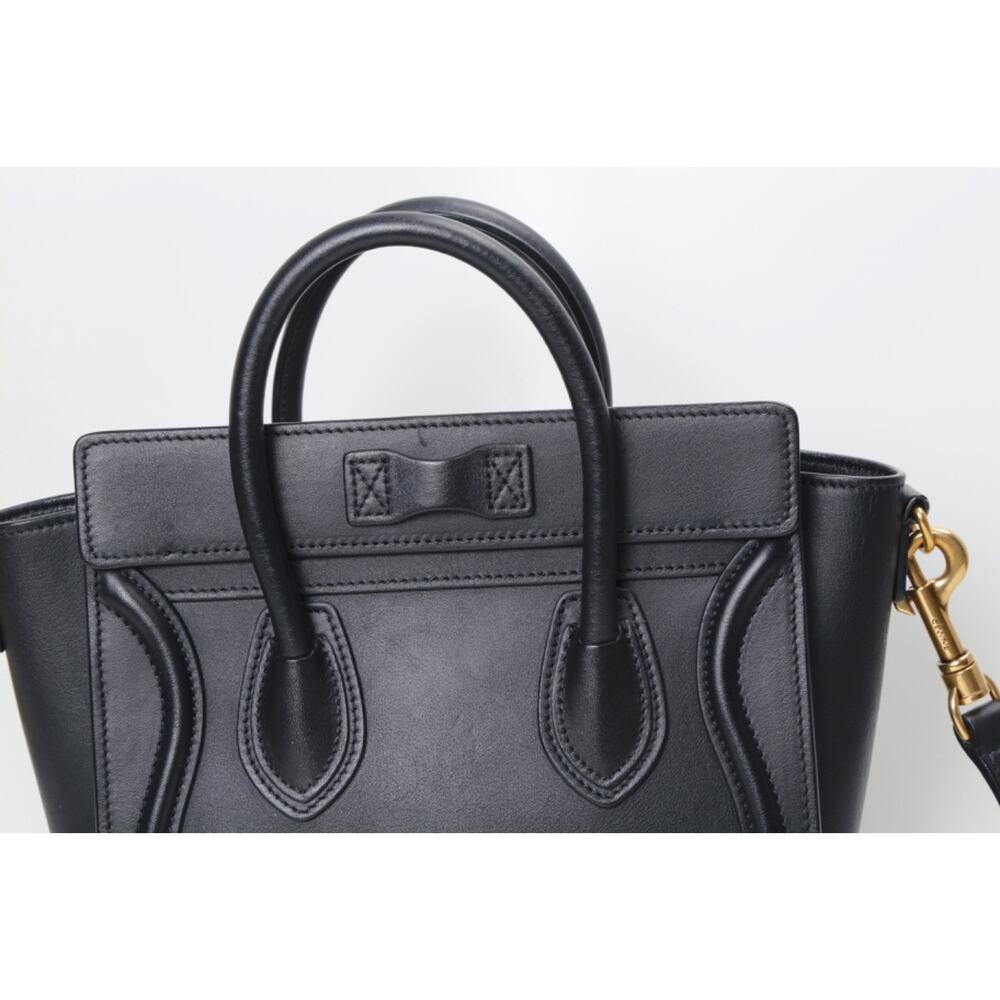 Celine Bag Nano Luggage Smooth Black Leather Crossbody Handbag Tote Authentic - Picture 9 of 16